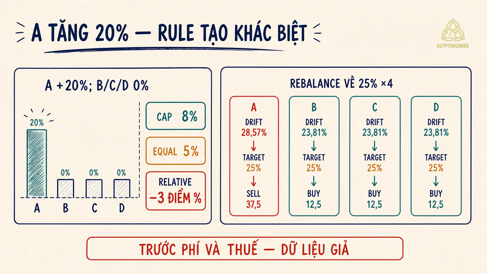 Kịch bản A tăng 20 phần trăm và giao dịch cân bằng lại