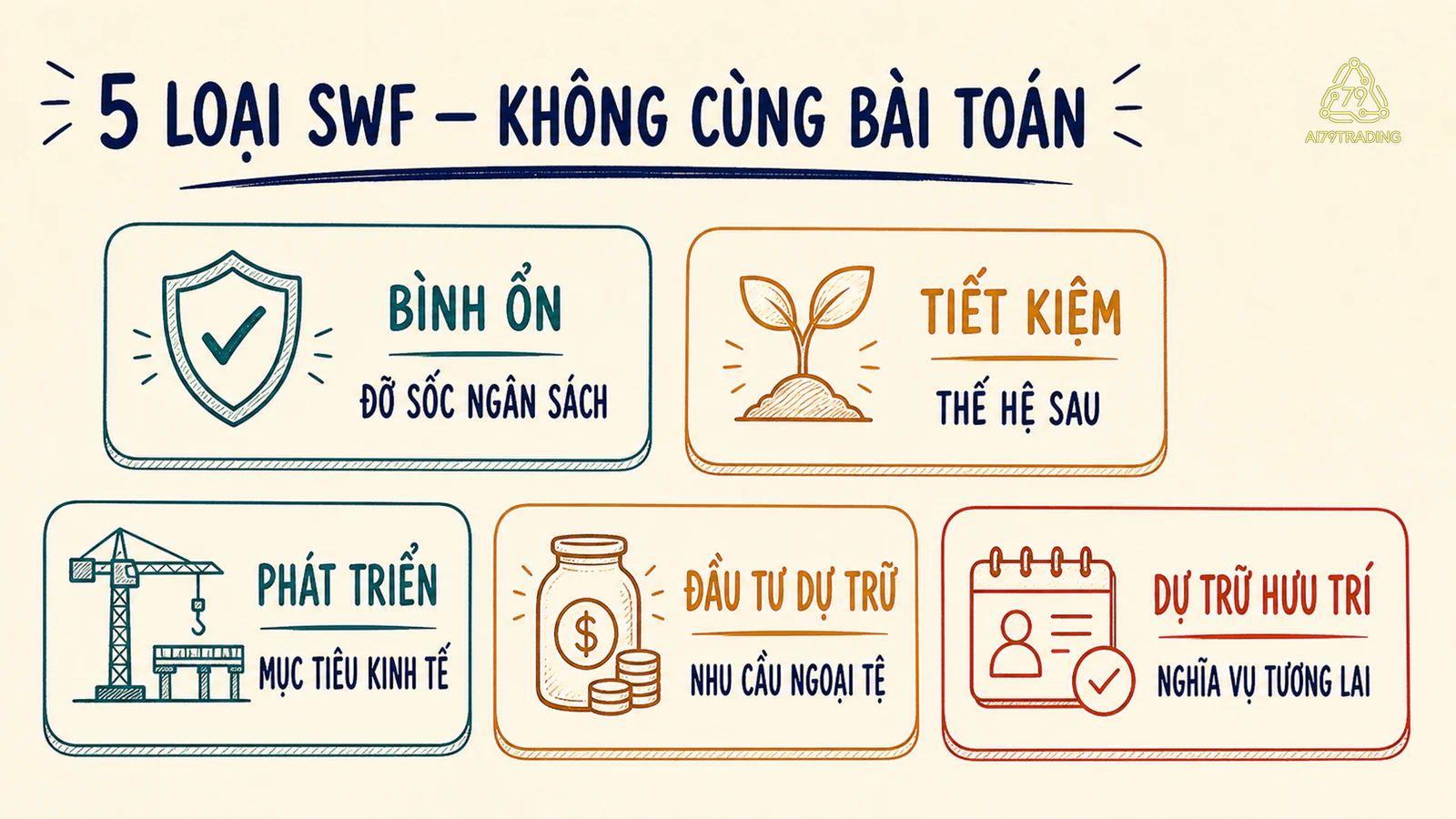 Năm loại quỹ tài sản quốc gia với năm nhiệm vụ khác nhau