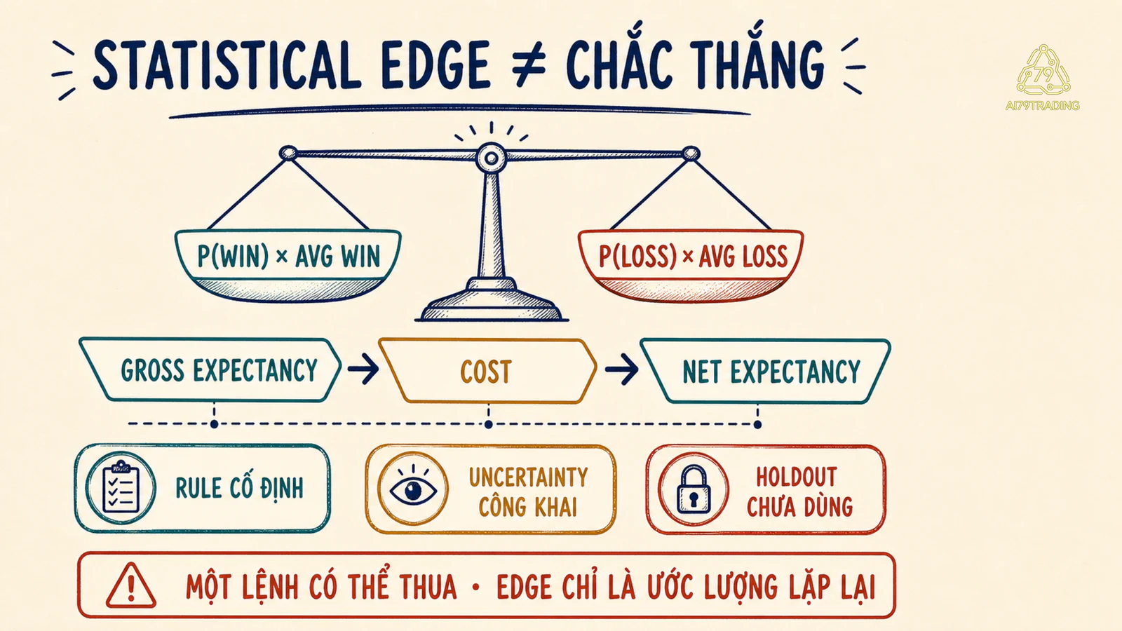 Cán cân statistical edge giữa thắng thua chi phí độ bất định và holdout