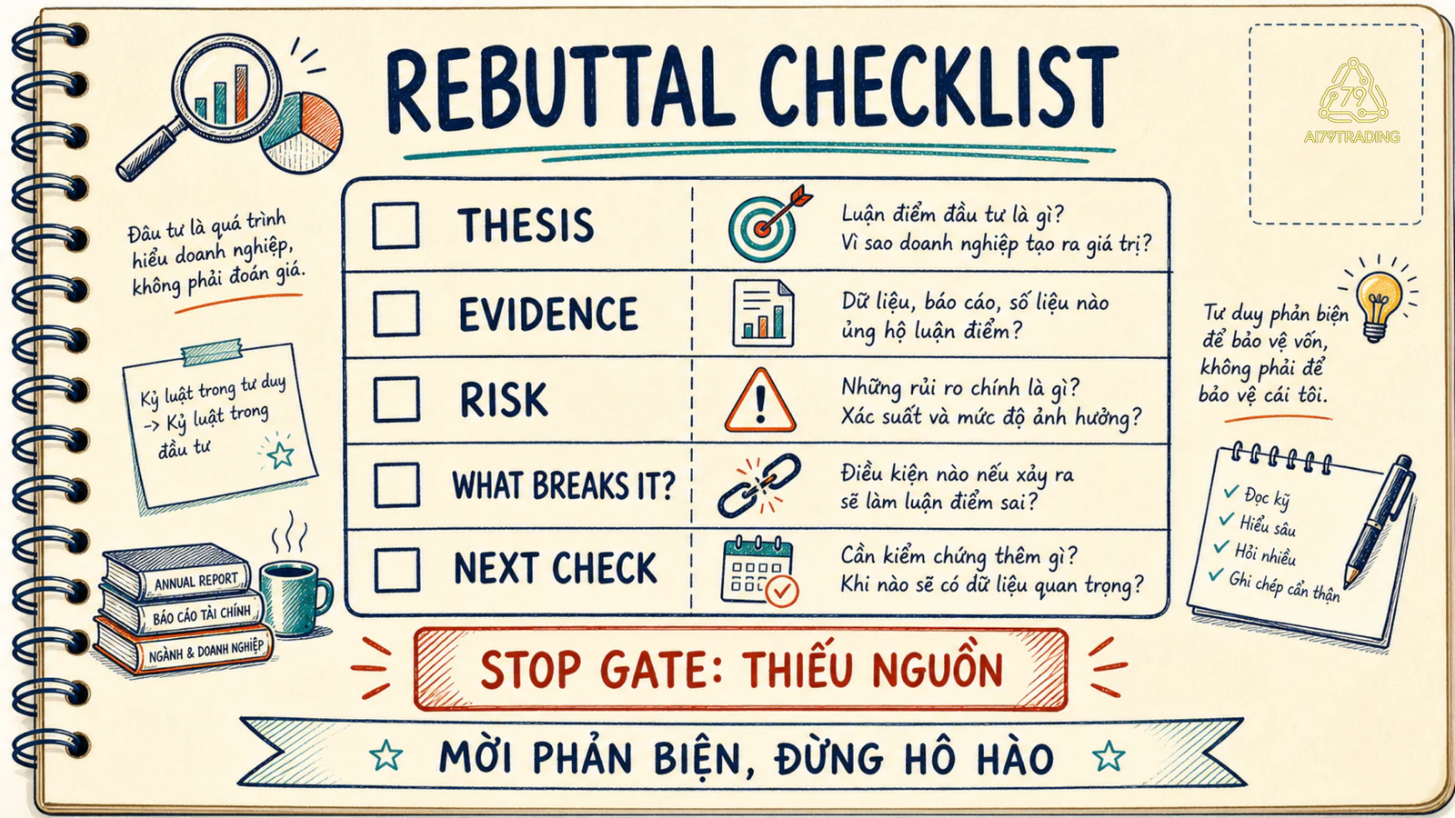 Rebuttal checklist và stop gate
