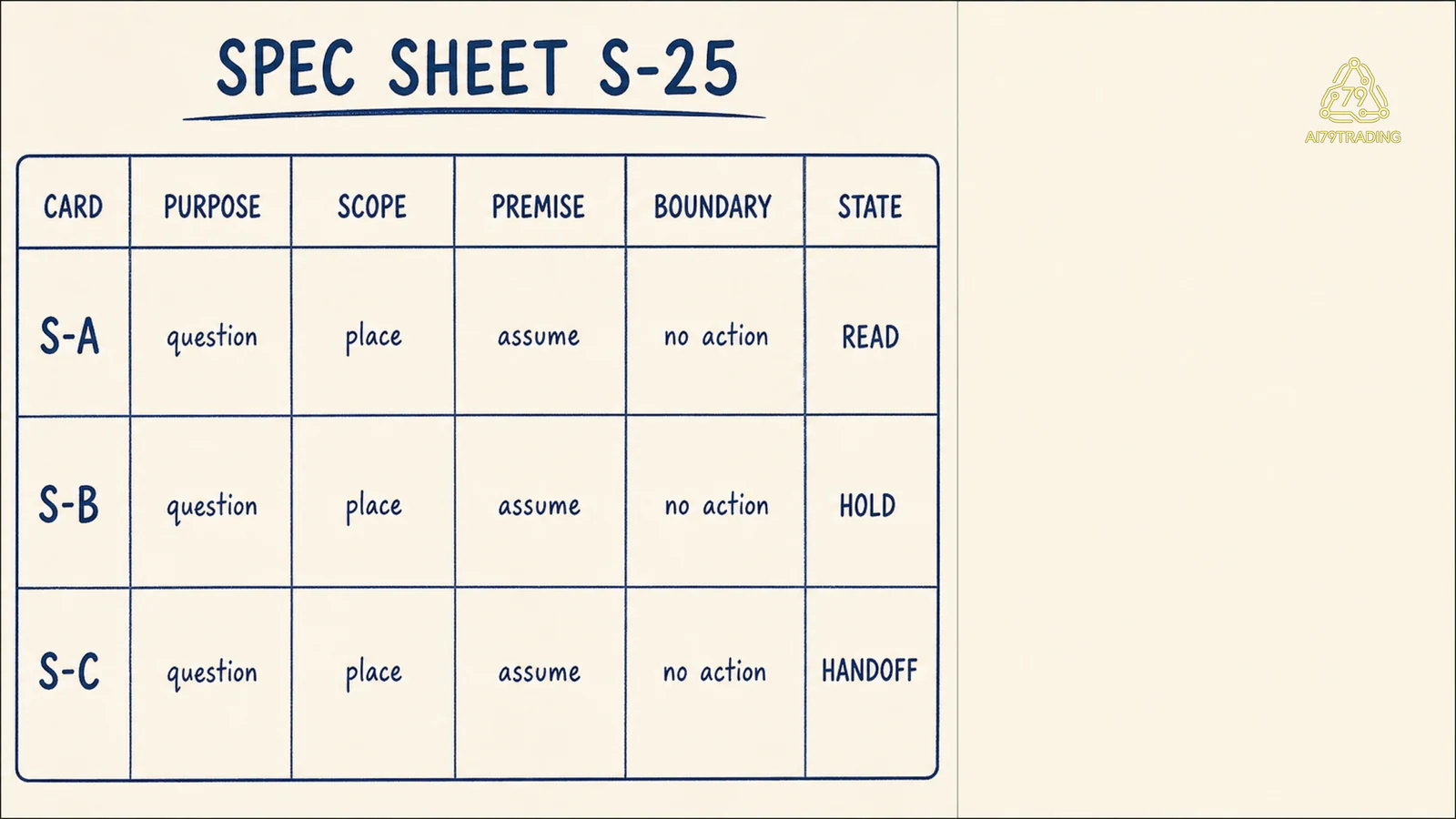 Worksheet S-25 ba hàng có purpose, scope, premise, boundary và state