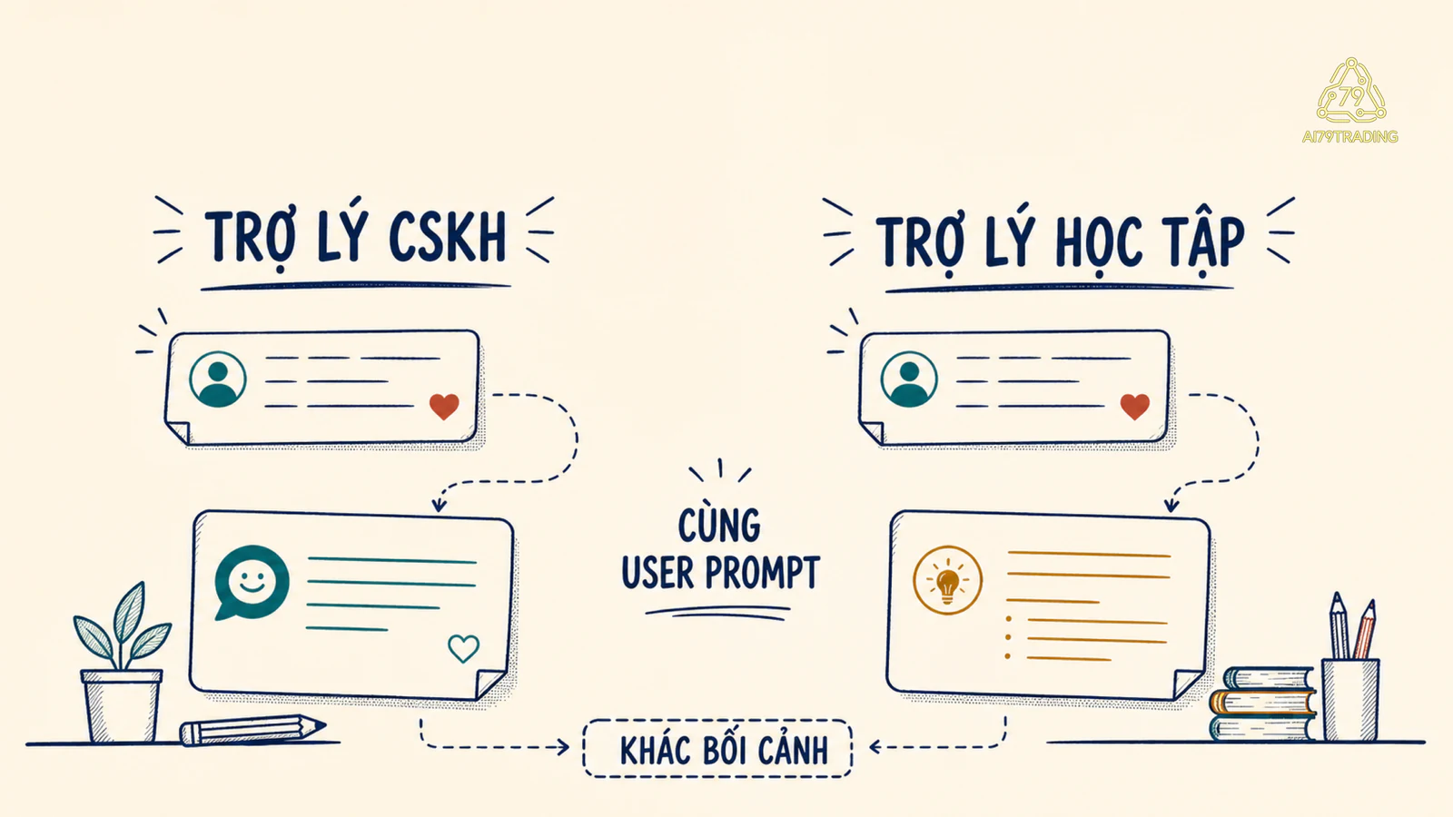Cùng user prompt trong hai bối cảnh trợ lý khác nhau