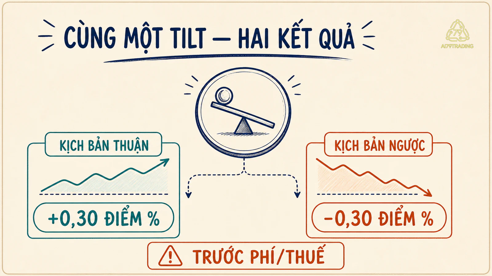 Hai kịch bản của cùng một độ lệch TAA cho chênh lệch cộng 0,30 và trừ 0,30 điểm phần trăm trước phí thuế