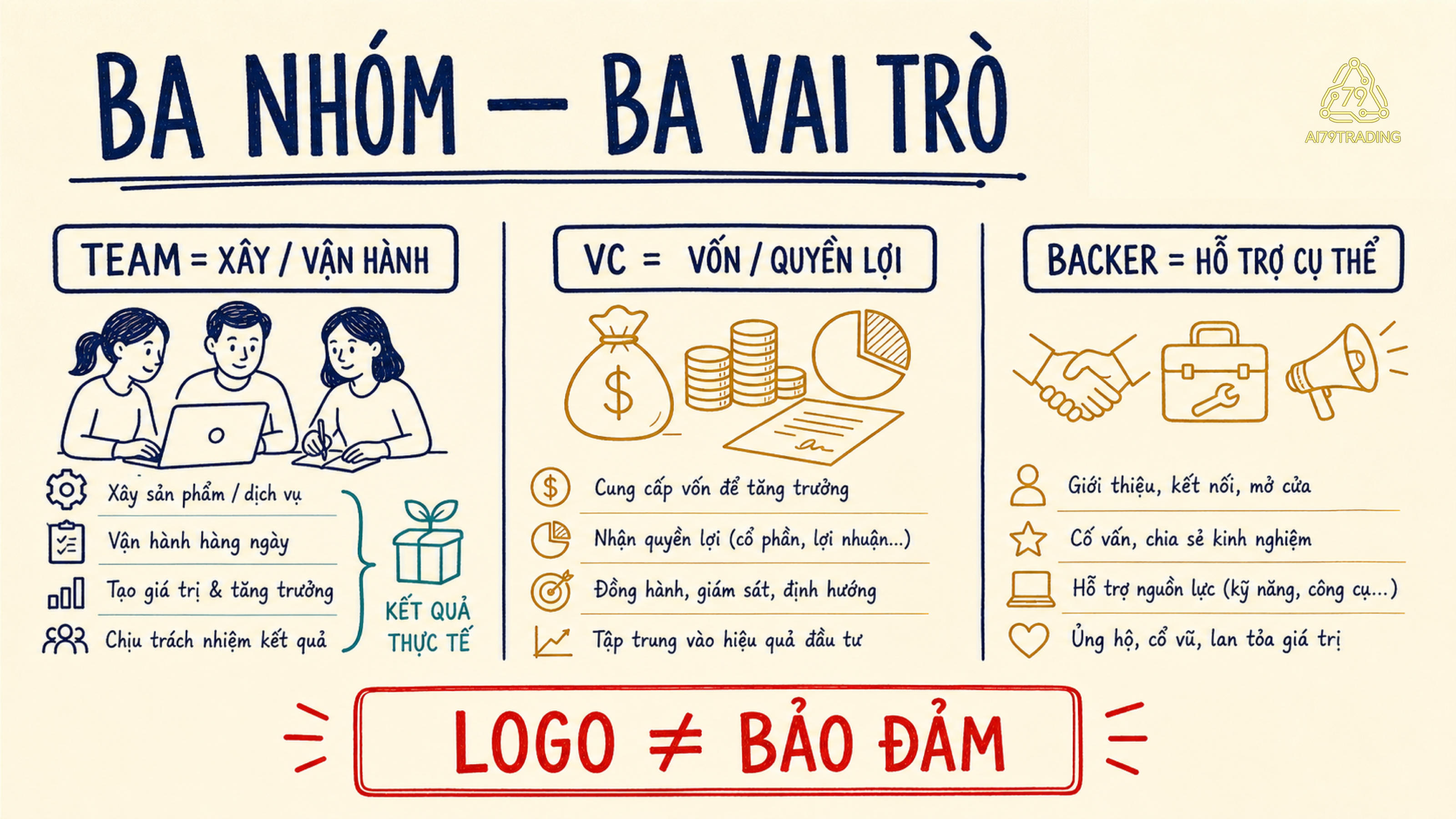 Ba vai trò team, VC và backer