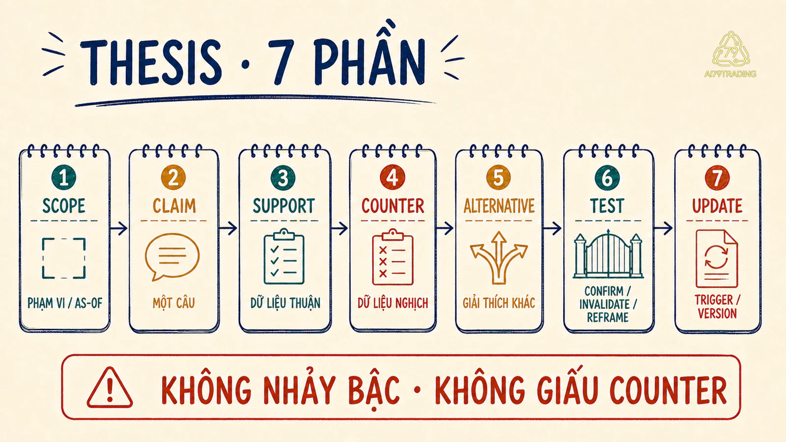 Chuỗi bảy phần từ phạm vi đến cập nhật của một luận đề thị trường