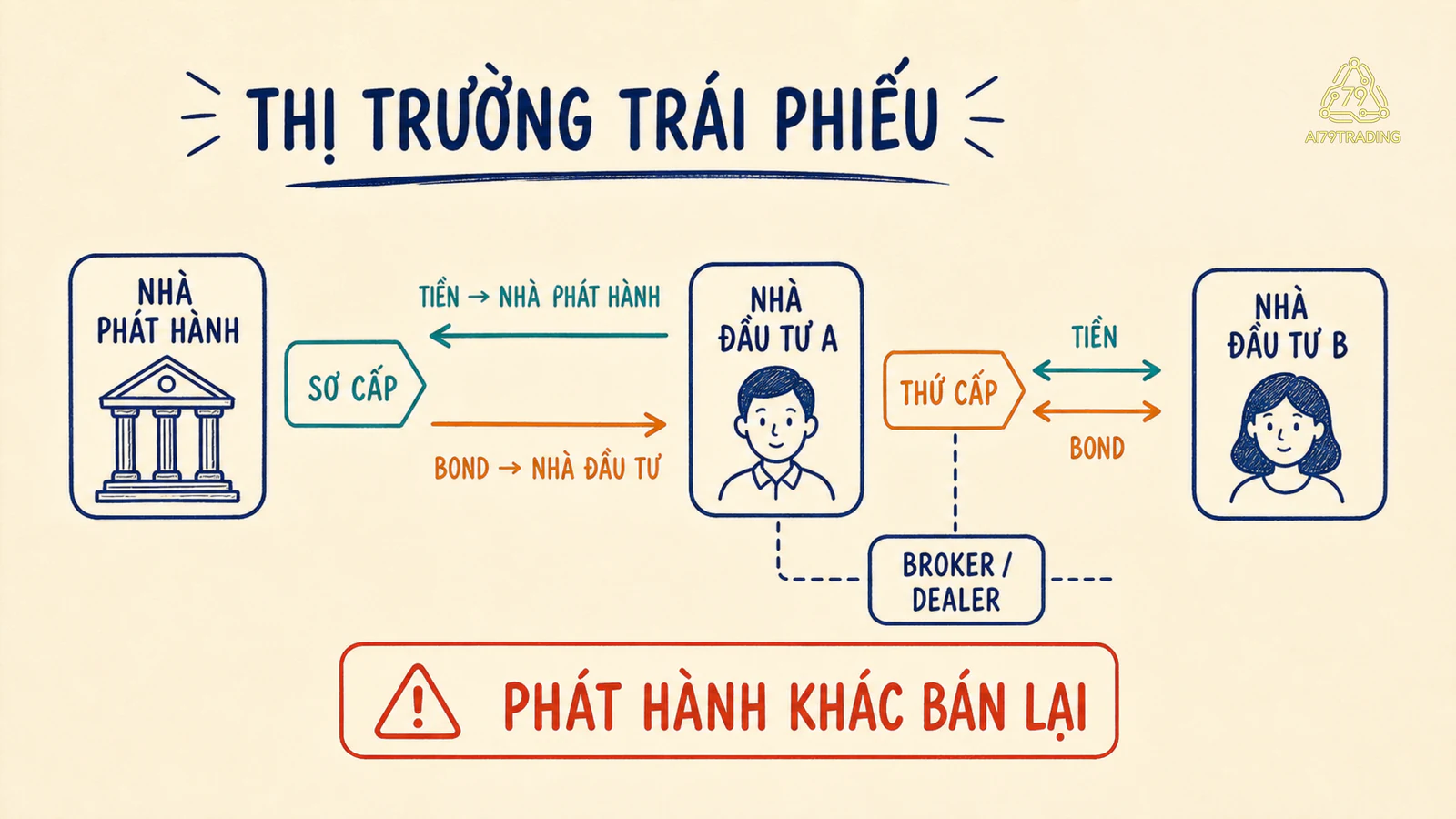Bản đồ các bên và hai dòng tiền, trái phiếu trong thị trường