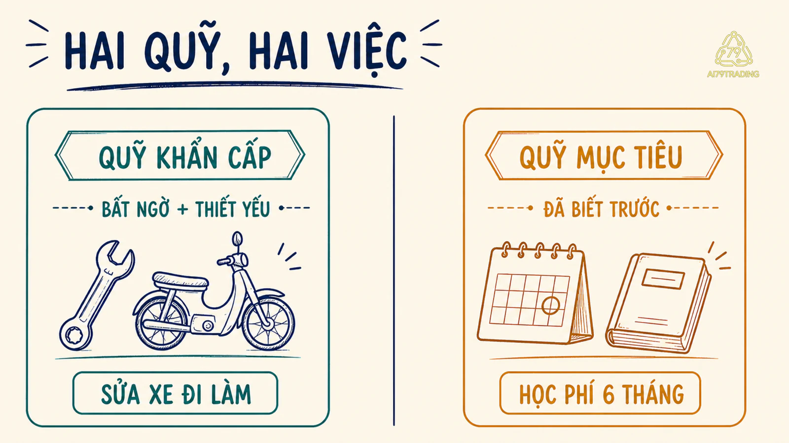 Hai ngăn tiền phân biệt sửa xe bất ngờ cần đi làm với học phí đã biết trước sáu tháng