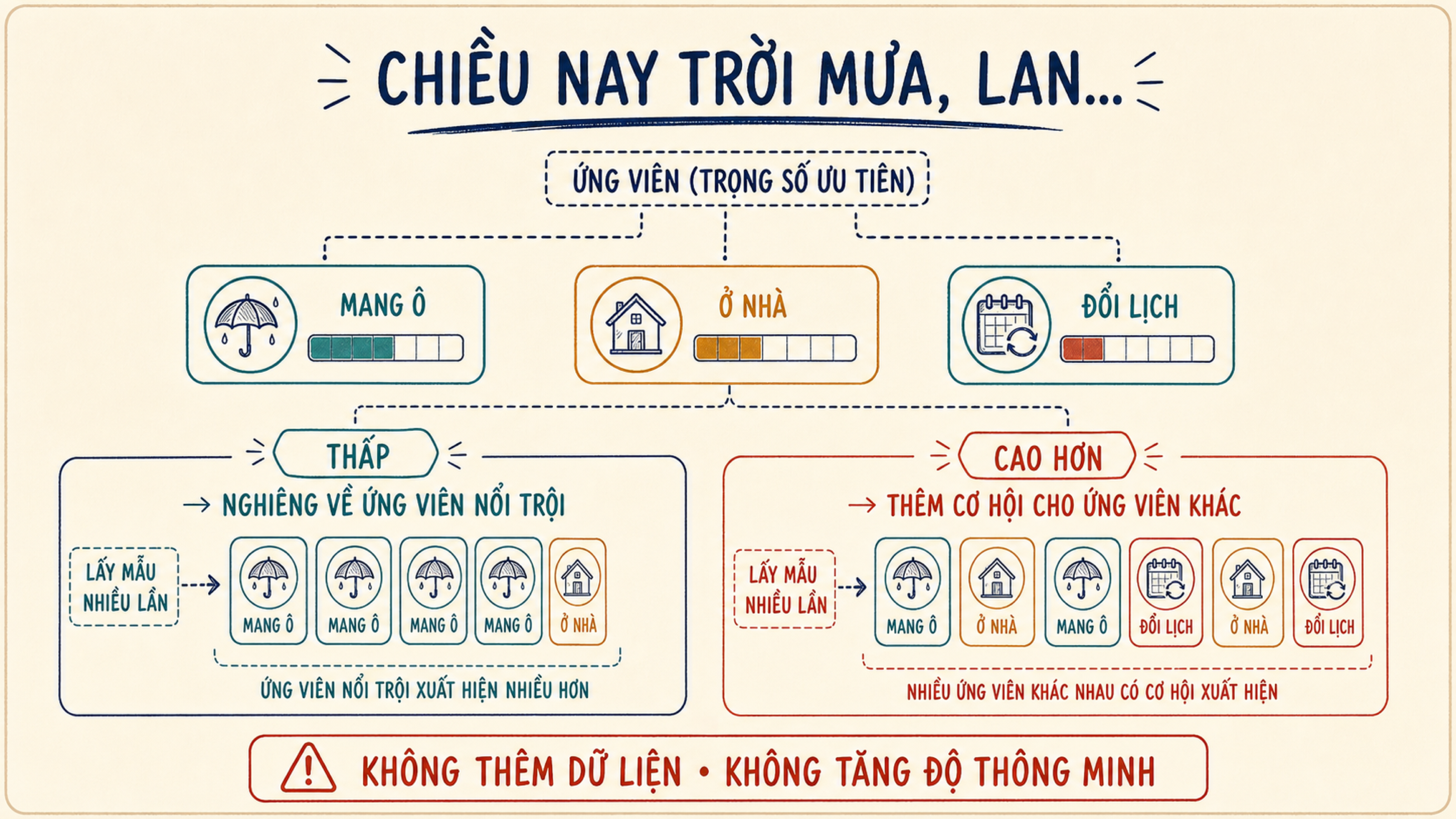 Sơ đồ hai nhánh temperature thấp và cao hơn cùng lấy mẫu từ các kết thúc có trọng số cho một câu