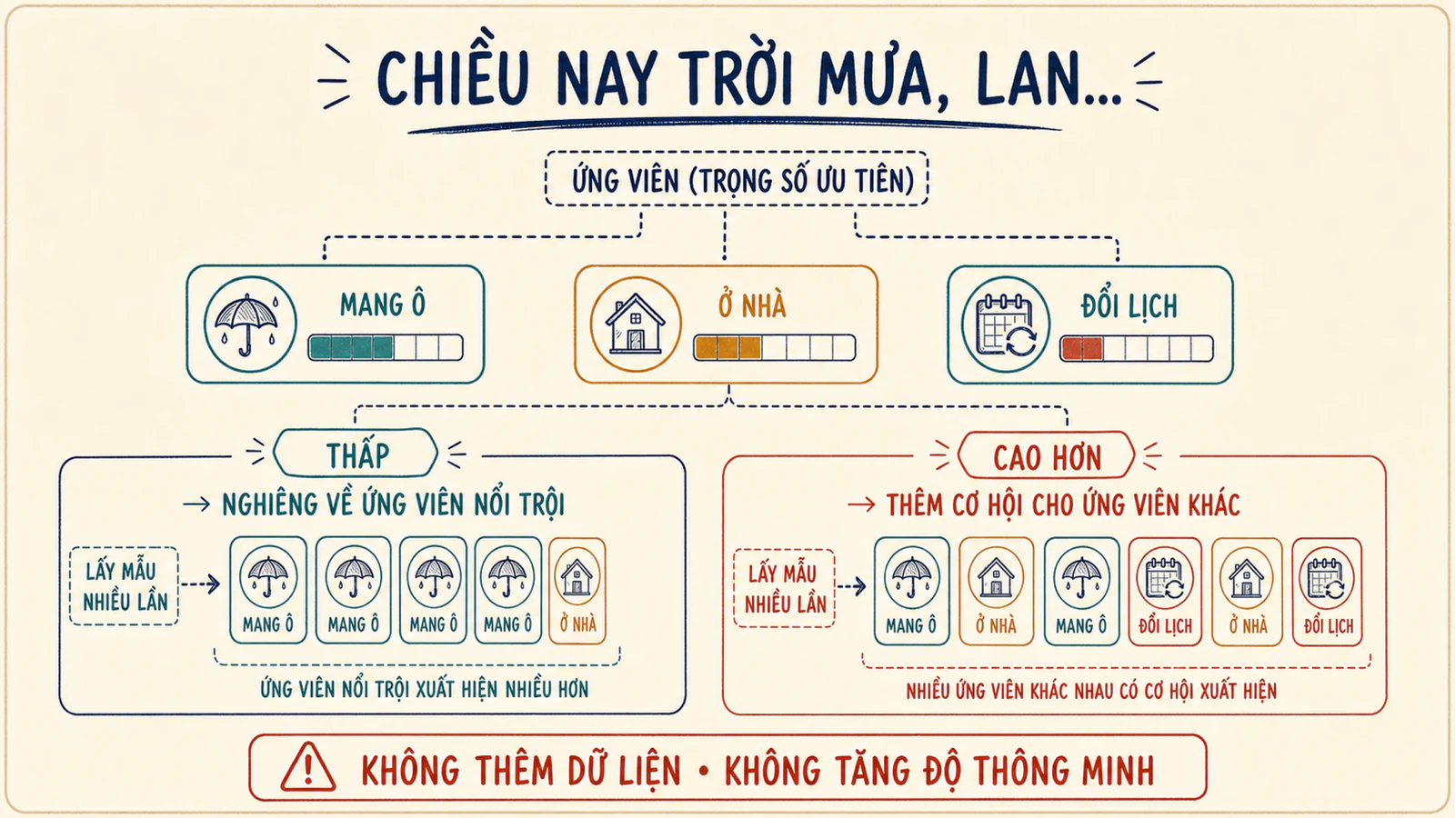 Sơ đồ hai nhánh temperature thấp và cao hơn cùng lấy mẫu từ các kết thúc có trọng số cho một câu