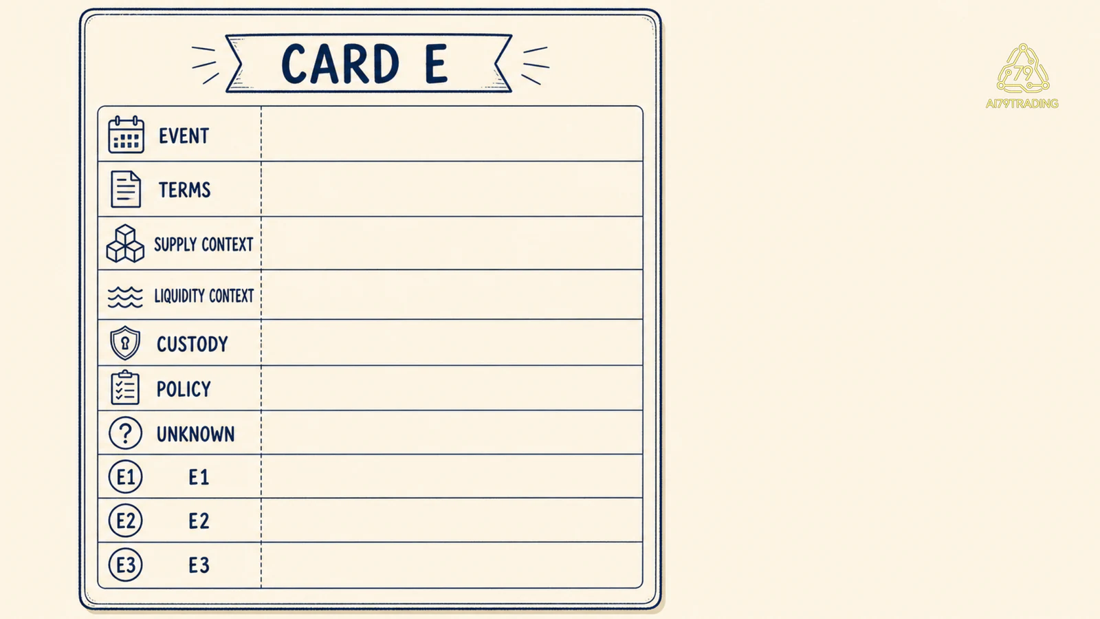 Event Boundary Card E với event terms supply liquidity custody policy unknown và state