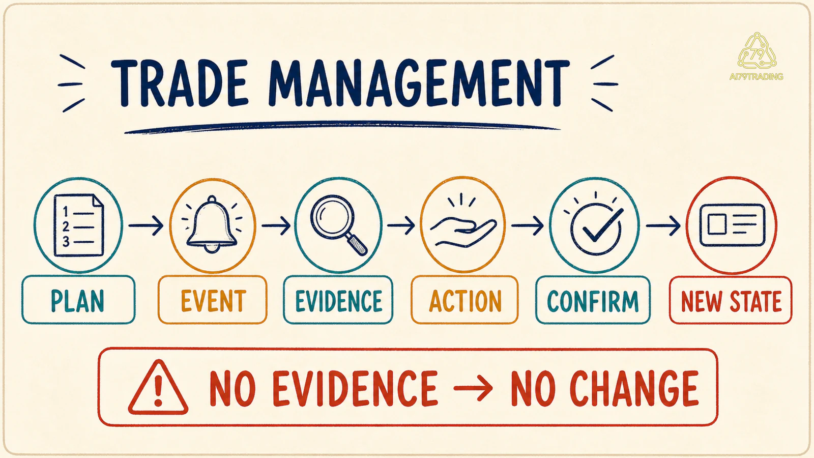 Sơ đồ quản lý lệnh từ plan qua event, evidence, action và confirmation