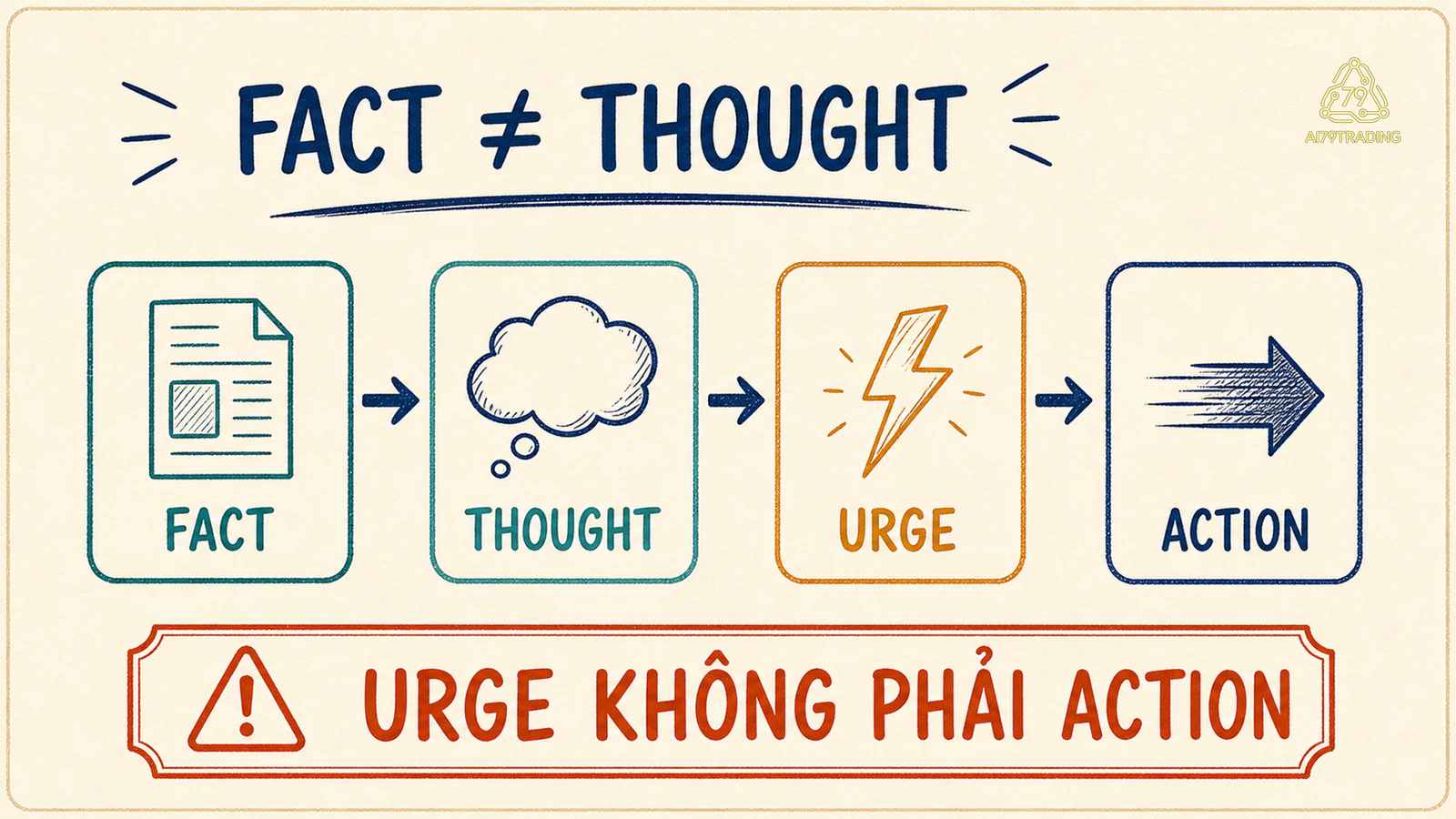 Fact thought urge và action được tách thành bốn bước