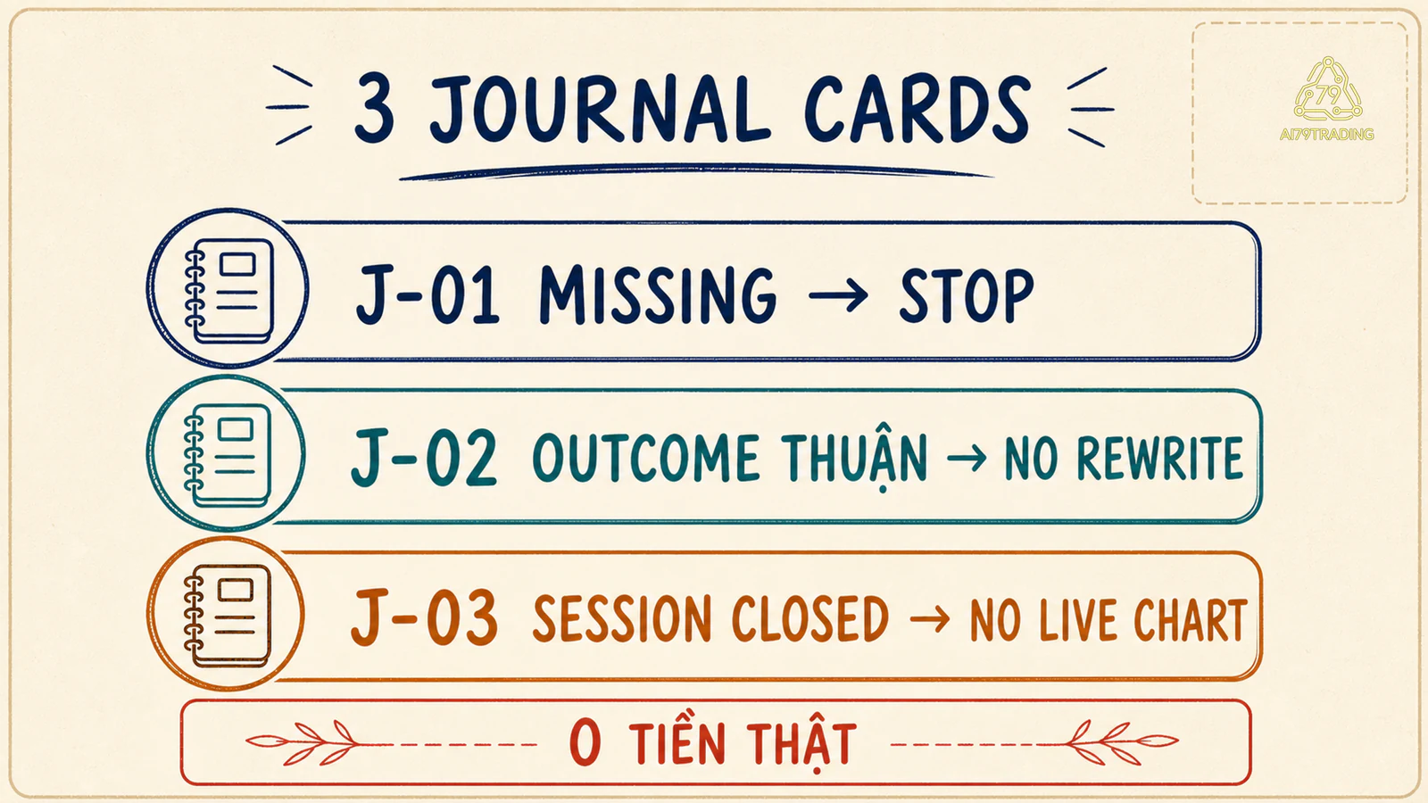 Ba journal card giả lập với ba điểm dừng