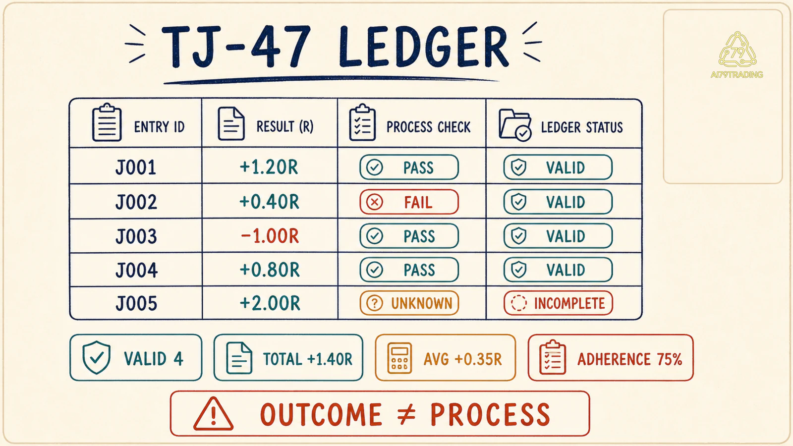 Ledger TJ-47 tách net outcome, process status và data eligibility