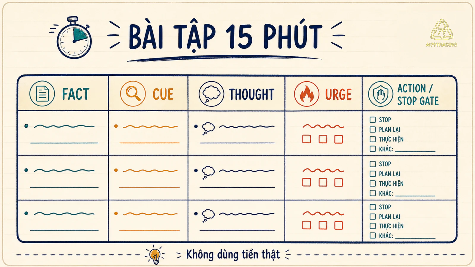 Thẻ thực hành năm cột tách fact khỏi thought và urge