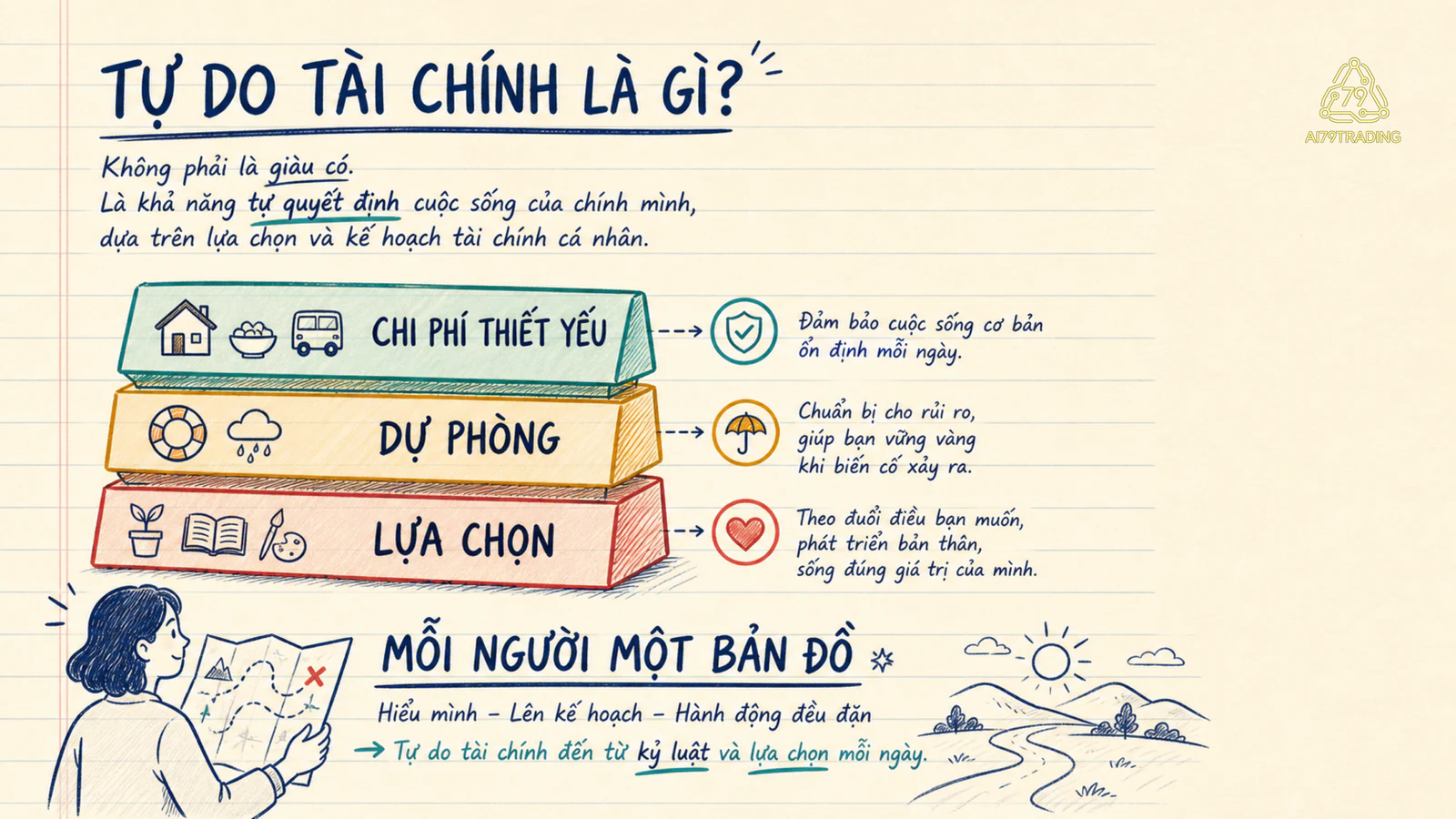 Ba lớp chi phí thiết yếu, dự phòng và lựa chọn tạo thành bản đồ chủ động tài chính
