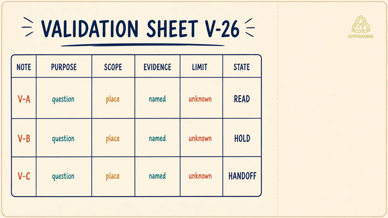 Worksheet V-26 ba hàng có purpose, scope, evidence, limit và state