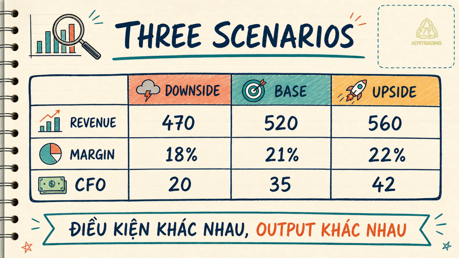 Ba scenario downside, base và upside