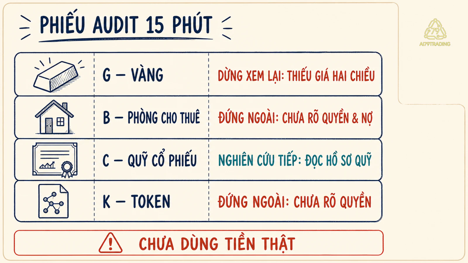 Phiếu thực hành đã điền cho bốn hồ sơ giả G B C K với quyền, nguồn kết quả, đường thoát, chi phí, dữ kiện thiếu và kết luận tạm