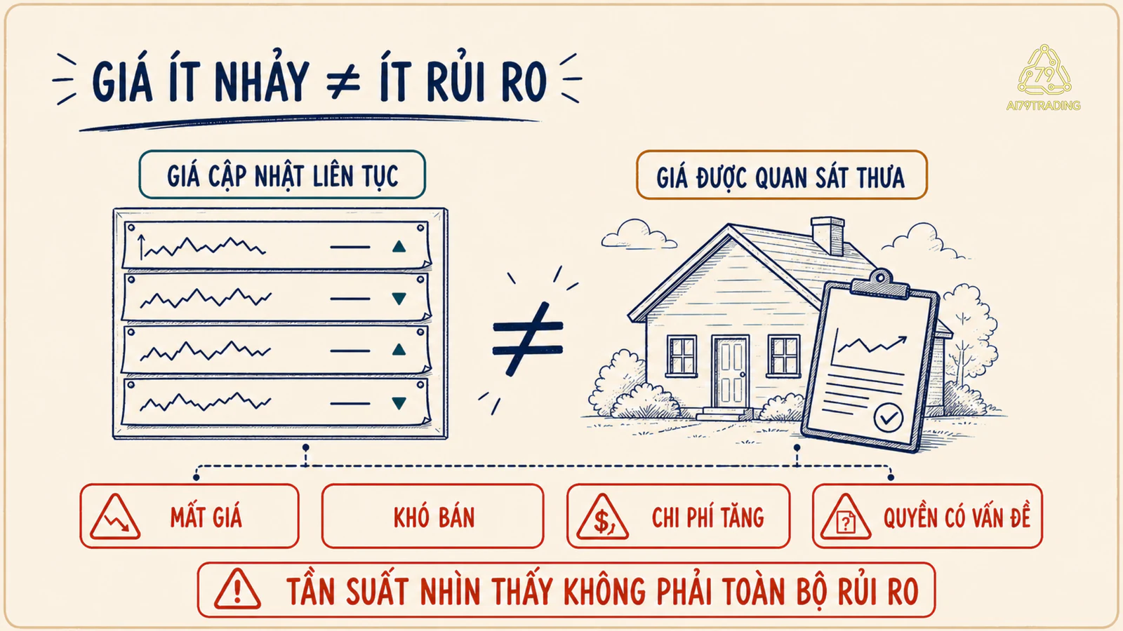 Một bên là bảng giá cập nhật liên tục, bên kia là căn nhà chỉ có giá khi thẩm định, cùng các rủi ro kinh tế vẫn tồn tại