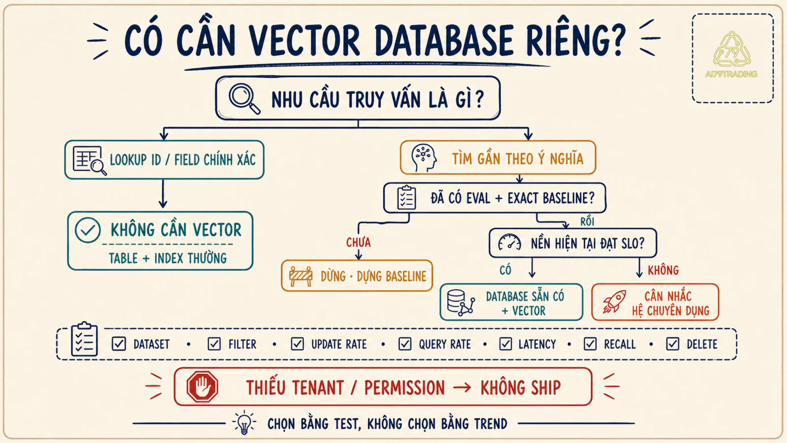 Cây quyết định chọn không dùng vector, mở rộng database sẵn có hoặc dùng vector database riêng