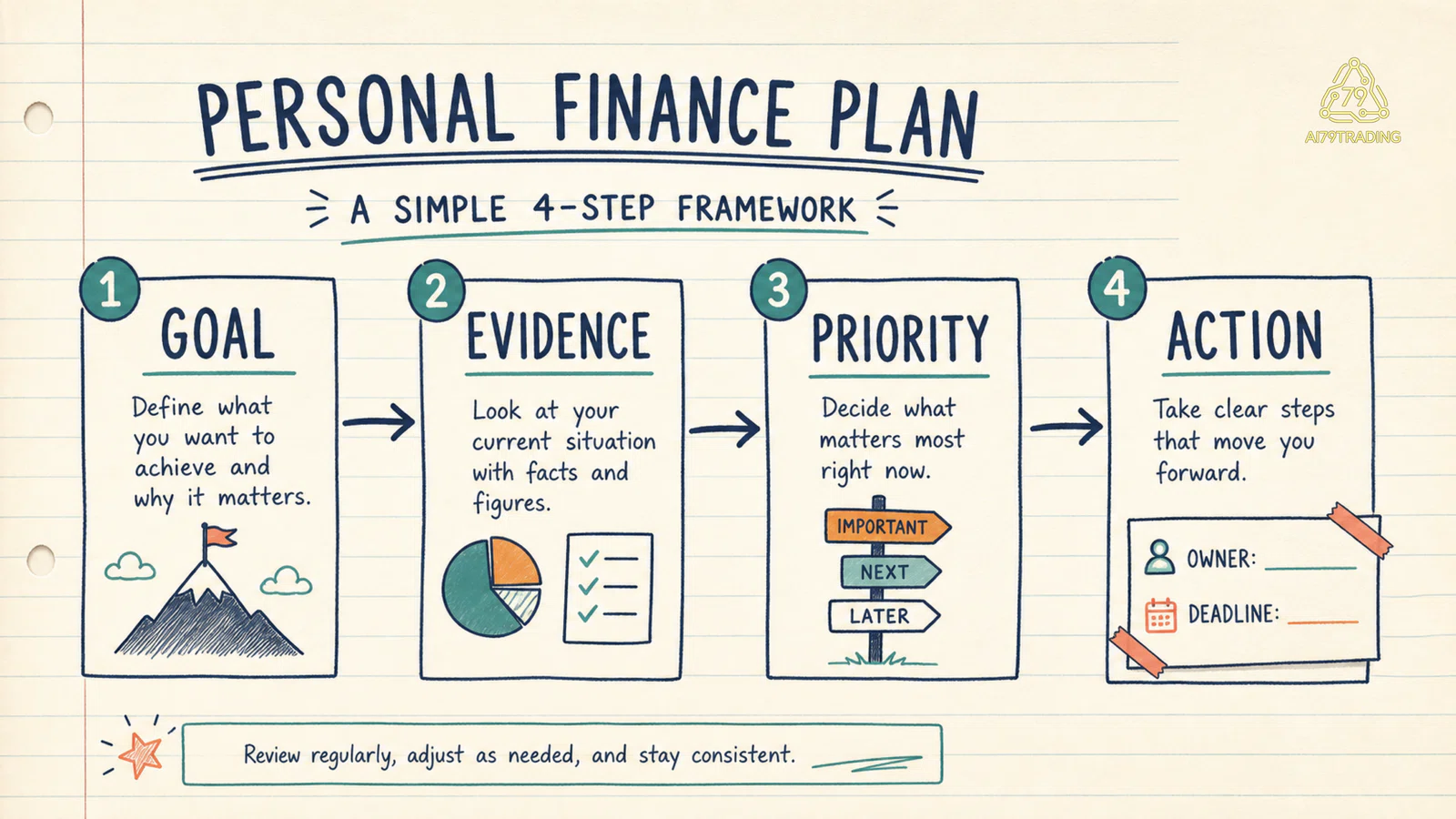 Chuỗi từ goal đến action trong personal financial plan