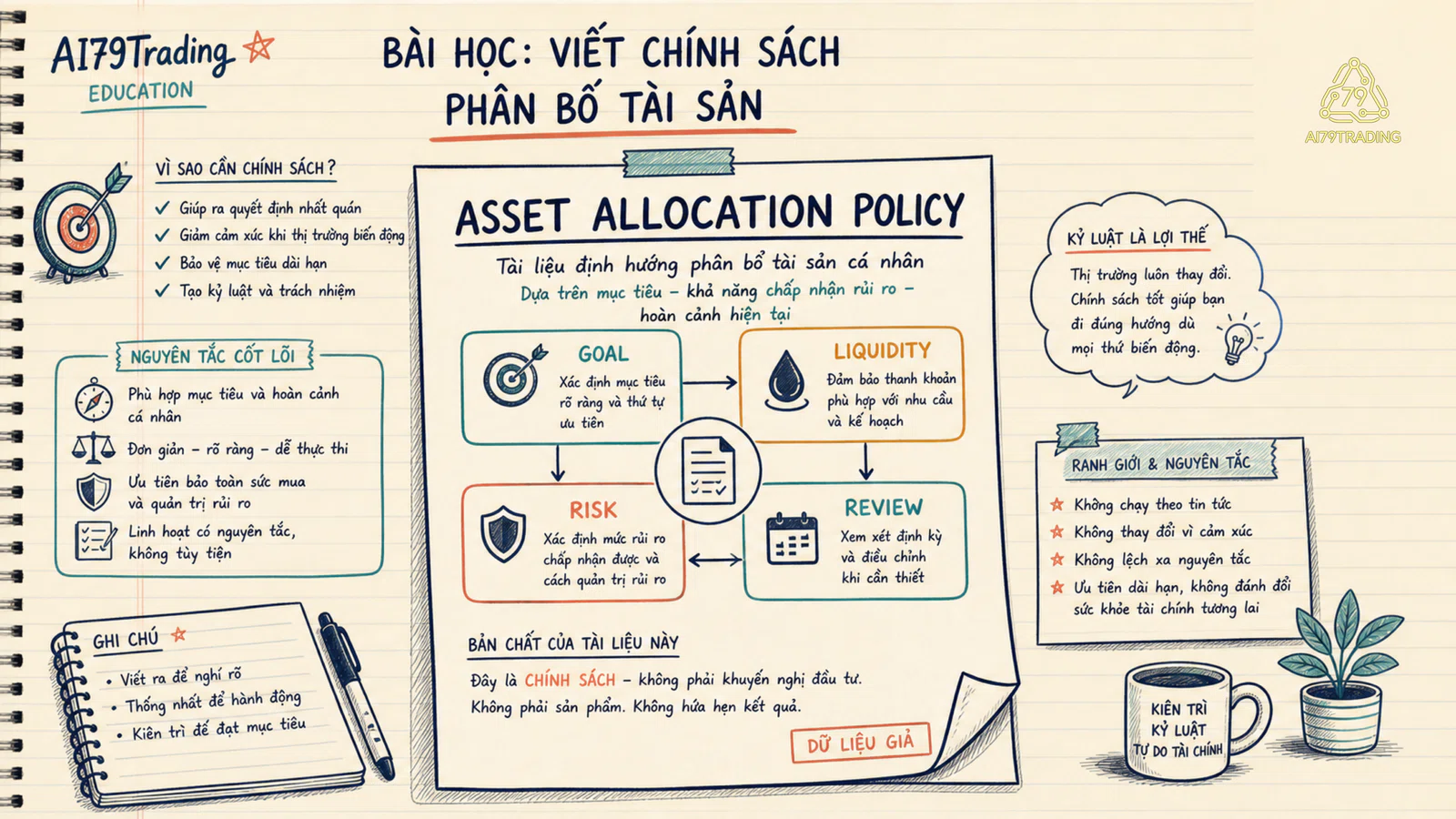 Một trang Asset Allocation Policy nối goal liquidity risk và review