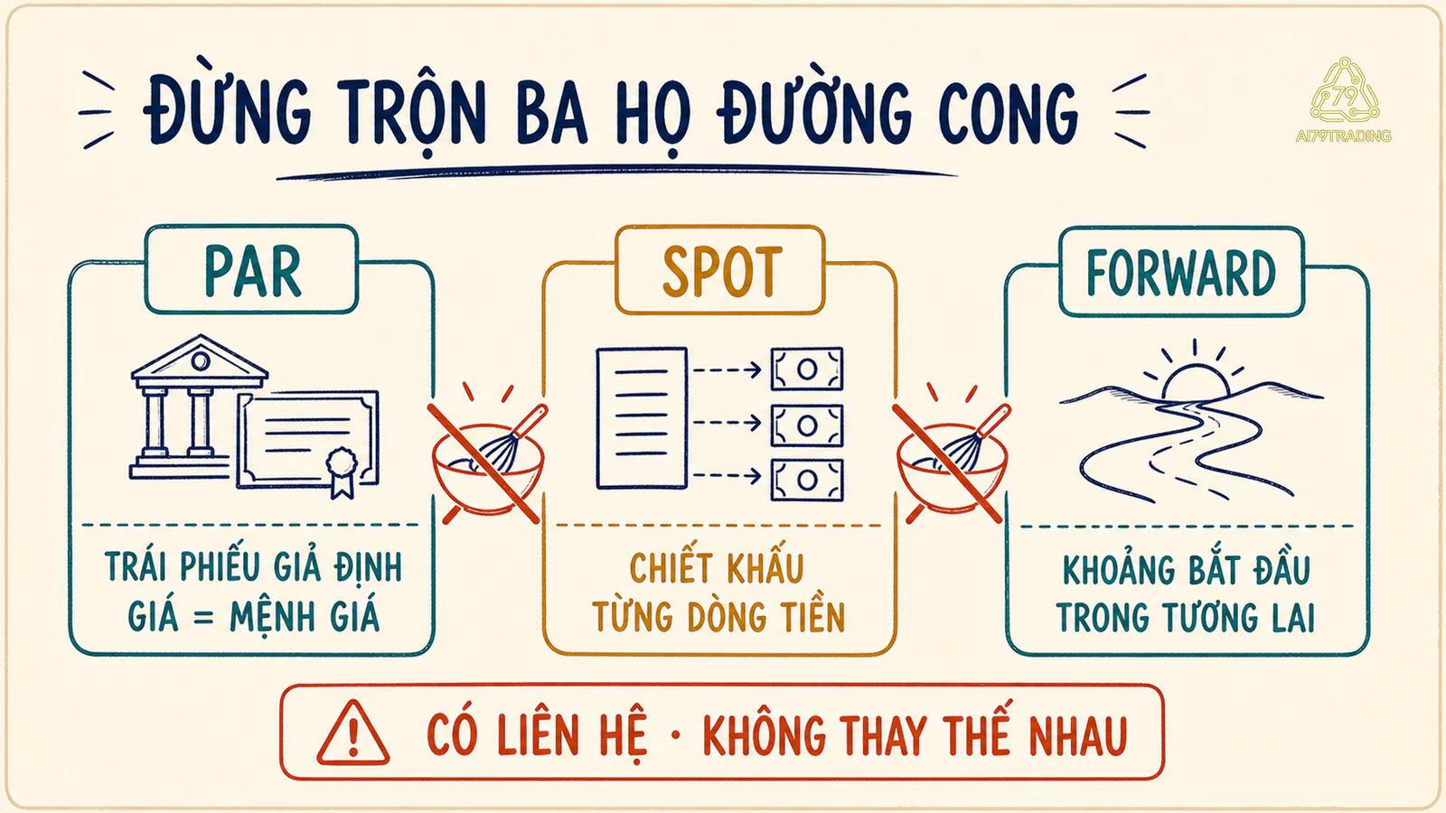 Ba thẻ phân biệt đường par, đường spot và đường forward theo nguồn số và mục đích