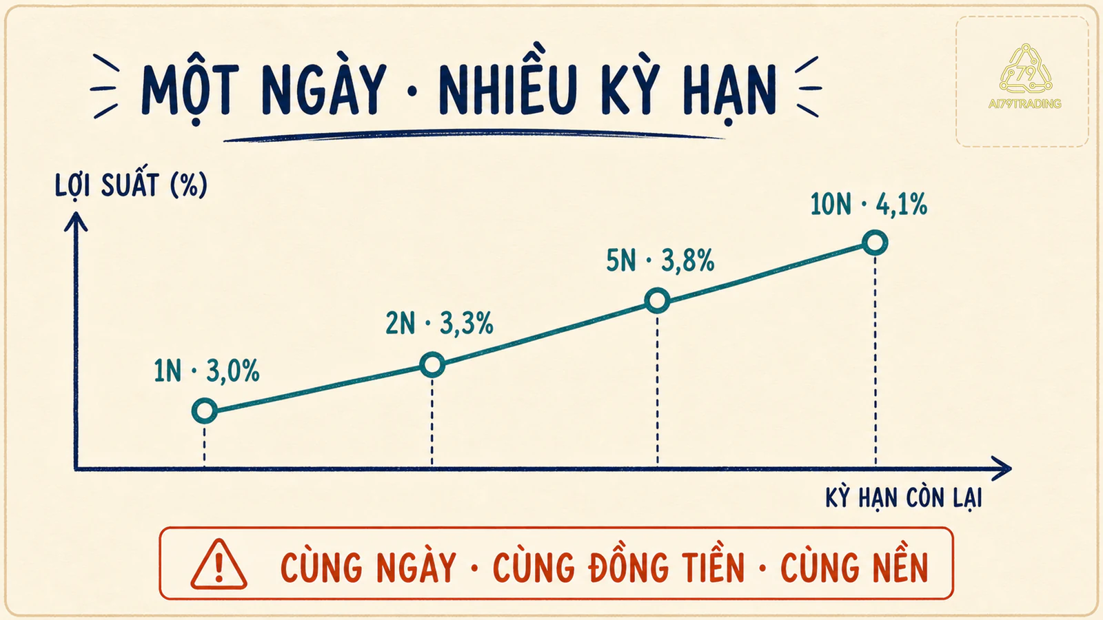 Đường cong demo dốc lên qua bốn kỳ hạn 1, 2, 5 và 10 năm trên cùng ngày và cùng nền so sánh
